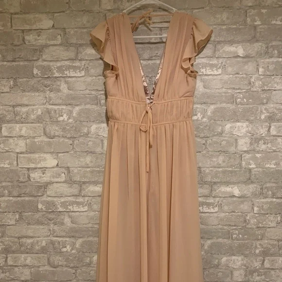 Lulus I’m All Yours Blush Ruffle Light Pale Pink Bridesmaid Dress Maxi V-Neck S - Picture 6 of 11